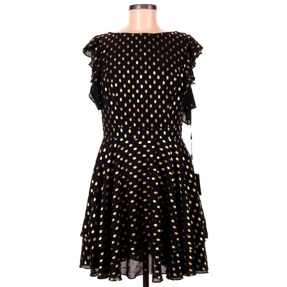 Mac Duggal Dresses & Skirts - Mac Duggal Leena Flutter Sleeve Gilted Gold Polka Dot Wedding Guest Event Dress